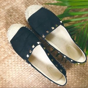 Black espadrille shoes with gold studs